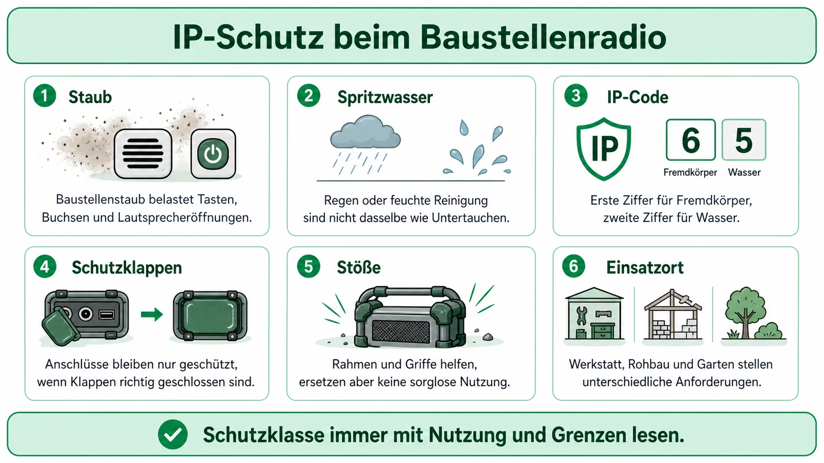 Infografik: IP-Schutz beim Baustellenradio verstehen