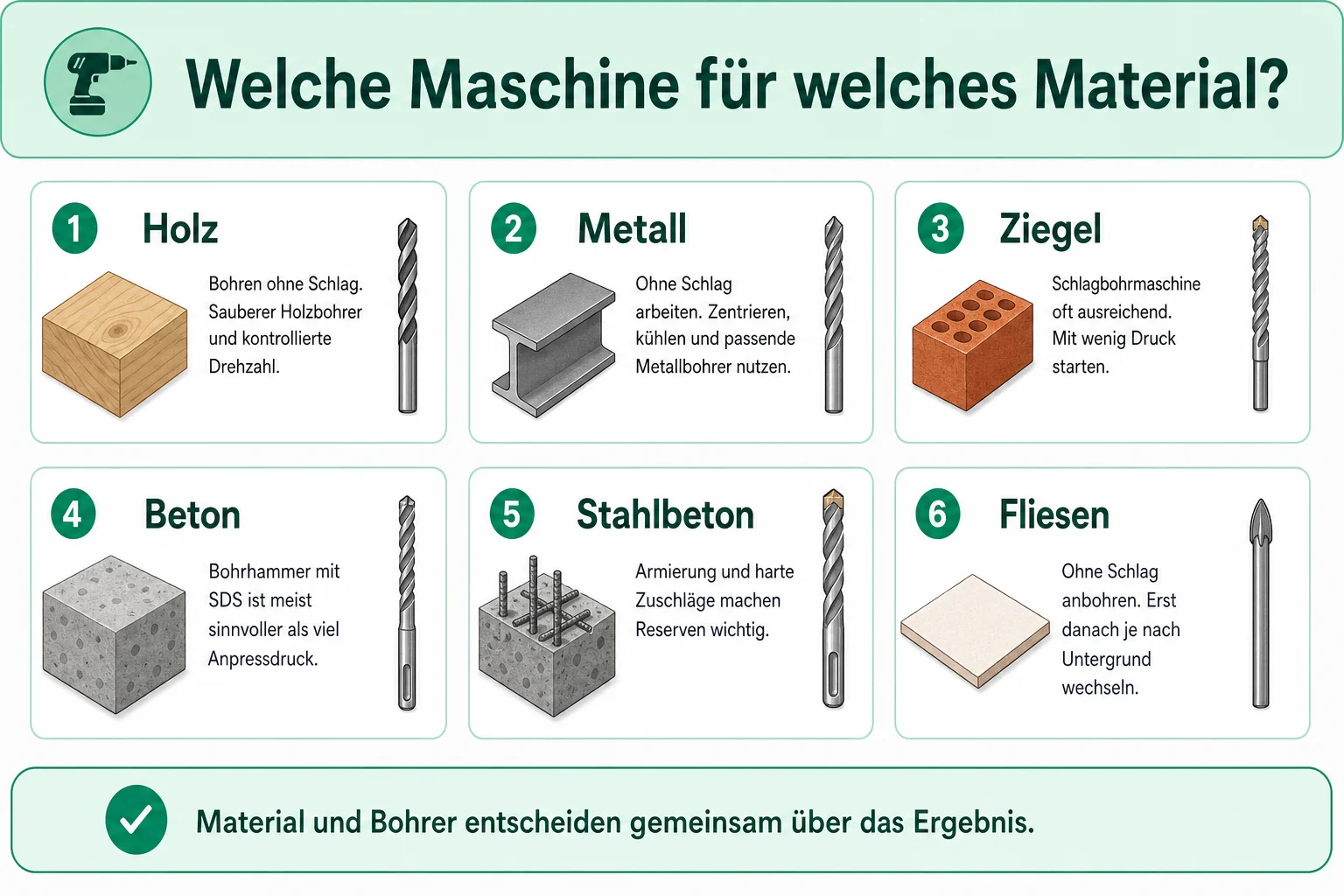 Infografik: Bohrmaschine nach Material auswählen