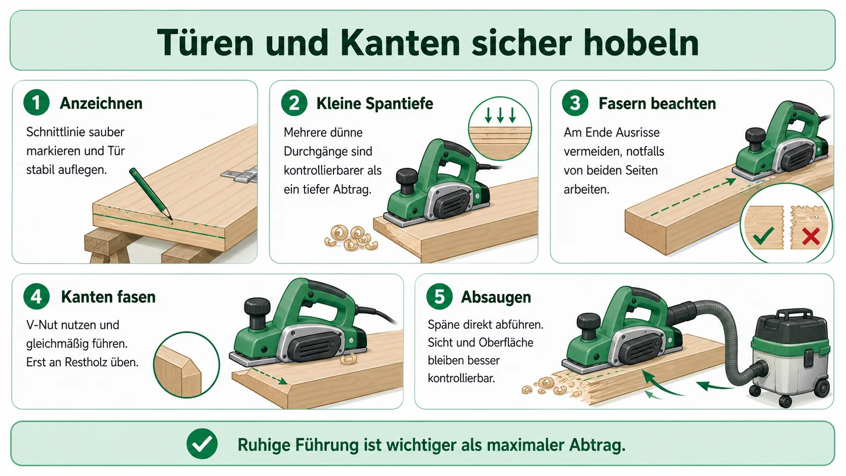 Infografik: Türen kürzen und Kanten abschrägen mit dem Elektrohobel
