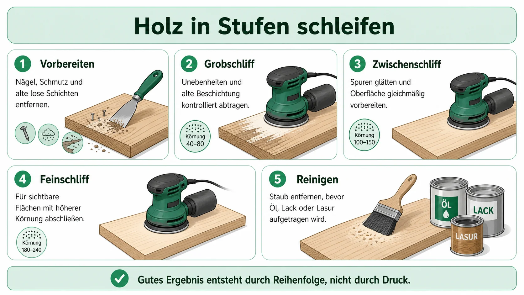 Infografik zu Holz richtig schleifen