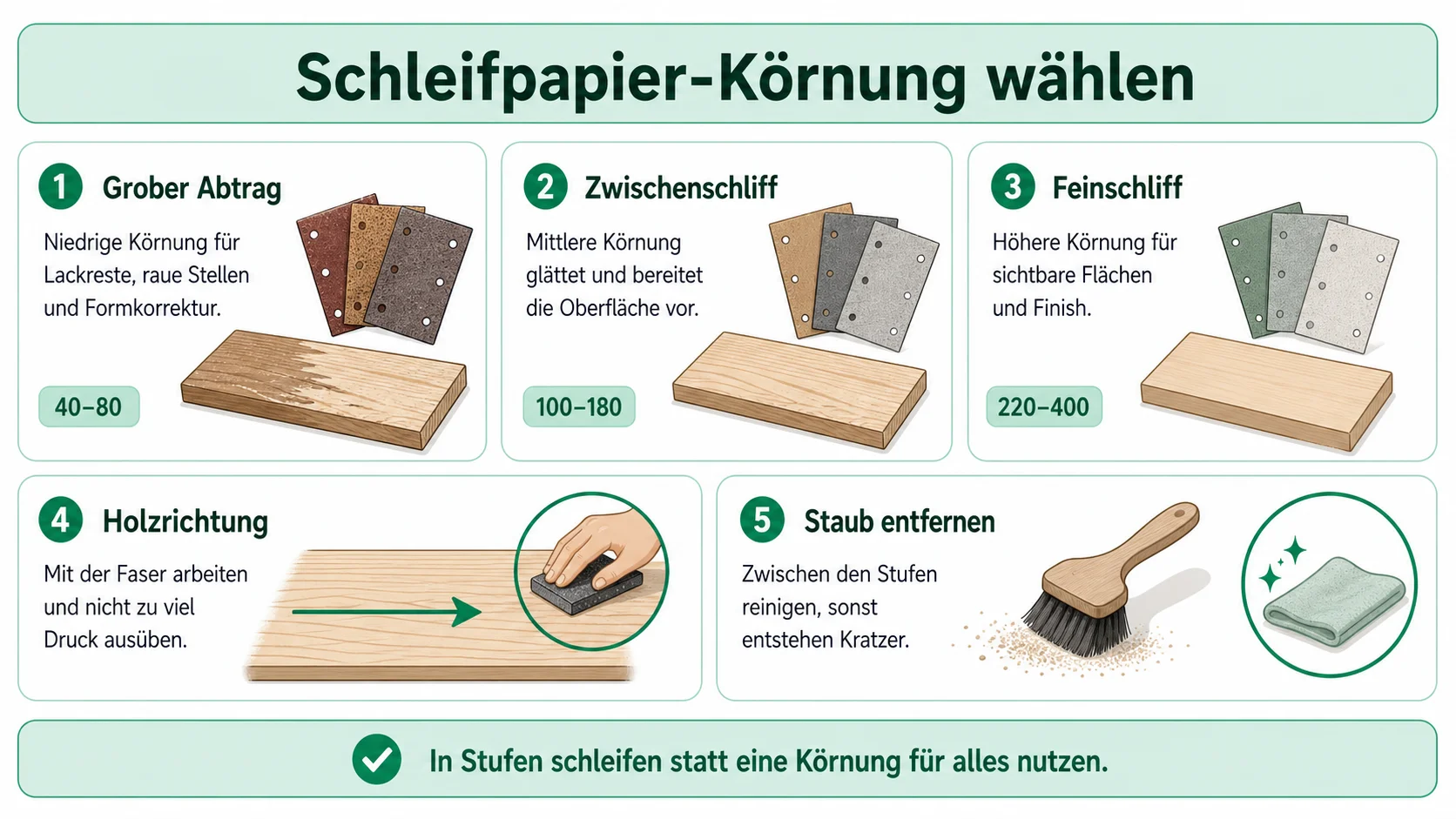 Infografik zu Welche Schleifpapier-Körnung passt?
