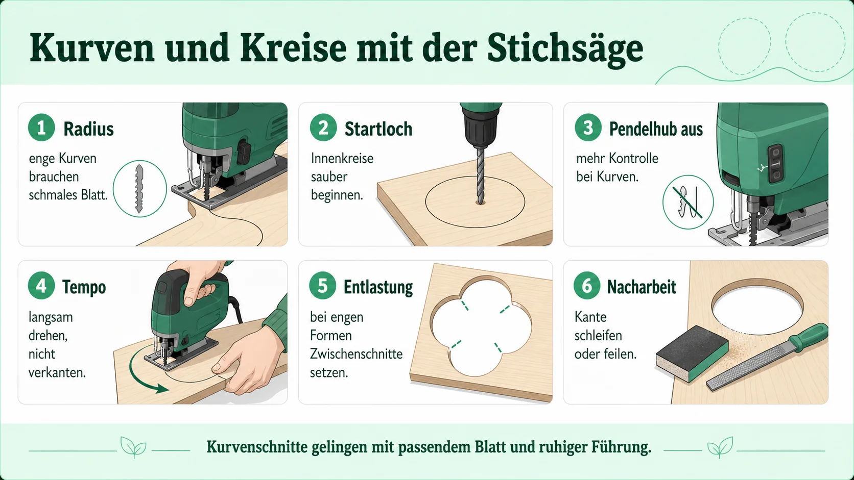 Infografik: Kurven und Kreise mit der Stichsäge sägen