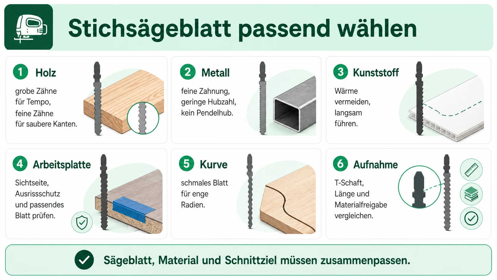 Infografik: Stichsägeblatt passend wählen