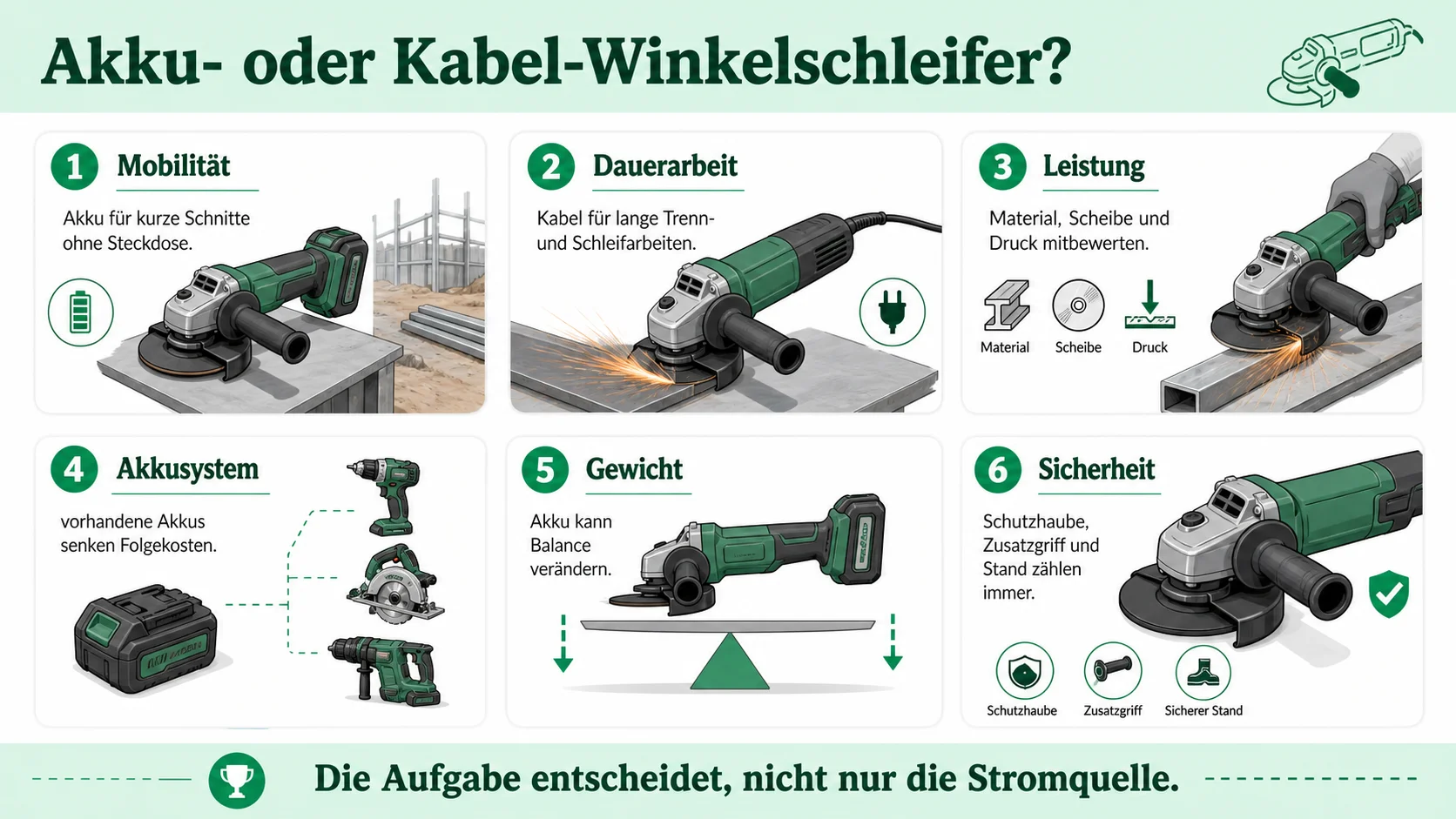 Infografik zu Akku- oder Kabel-Winkelschleifer?