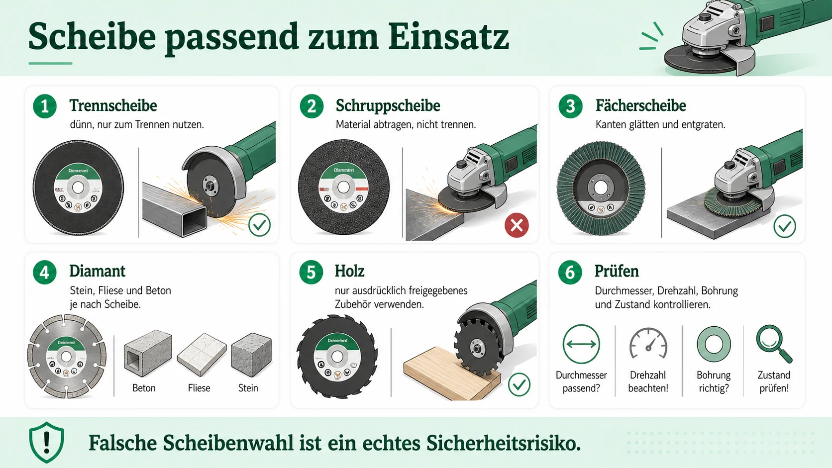 Infografik zu Trennscheibe, Schruppscheibe oder Fächerscheibe?